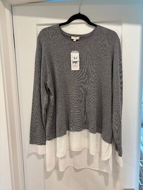 Laura NWT Grey Faux Layered Pullover Sweater Size 2X